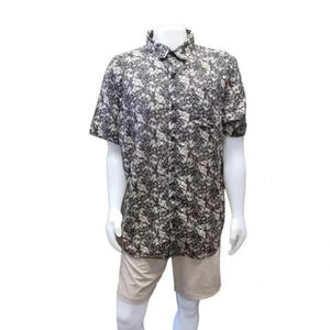 Columbia Button  Down Short Sleeve Black Tan Shirt Size XL